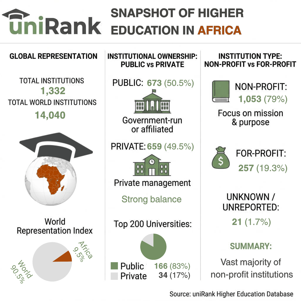 Higher education in Africa 2026: statistics on universities, public and private institutions, and non-profit and for-profit higher education institutions