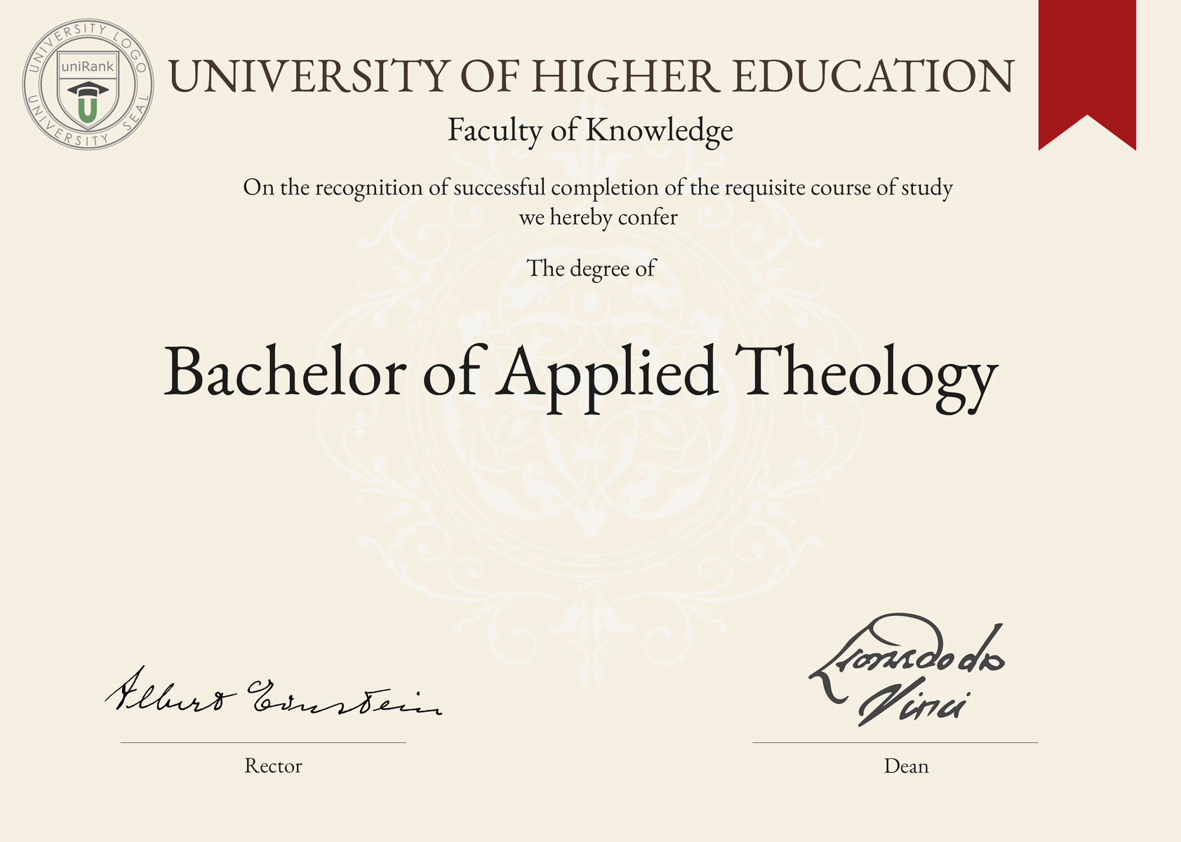 Bachelor of Applied Theology (B.A.Th.) program/course/degree certificate sample