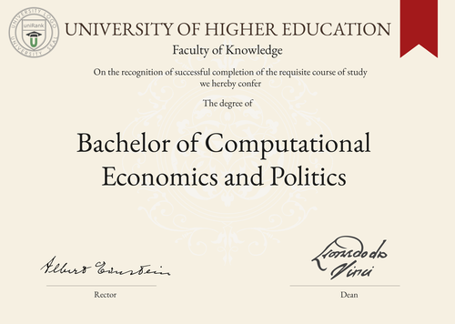 Bachelor of Computational Economics and Politics (BCompEconPol) program/course/degree certificate example