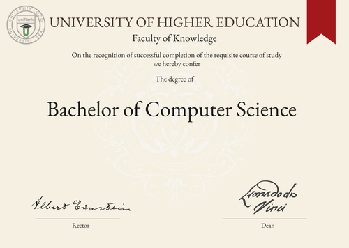 Bachelor of Computer Science (B.Comp.Sc. or BCS) program/course/degree certificate example