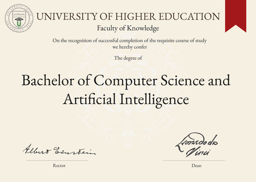 Bachelor of Computer Science and Artificial Intelligence (BCSAI) program/course/degree certificate example