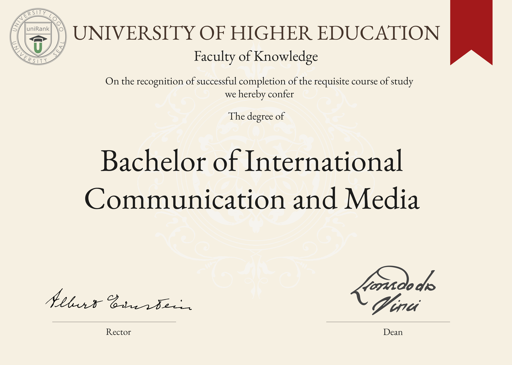 Bachelor of International Communication and Media (BICM) program/course/degree certificate sample