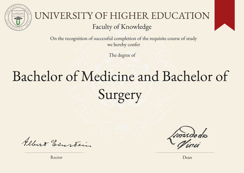 Bachelor of Medicine and Bachelor of Surgery (MBBS) program/course/degree certificate example