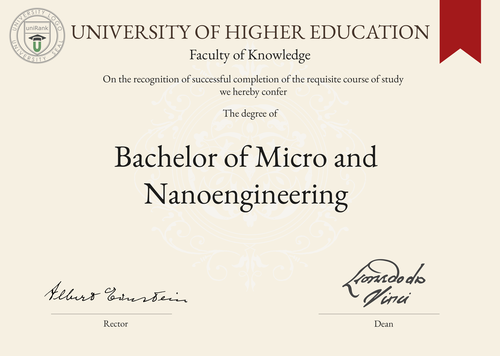 Bachelor of Micro and Nanoengineering (B.Eng. (Micro and Nanoengineering)) program/course/degree certificate example