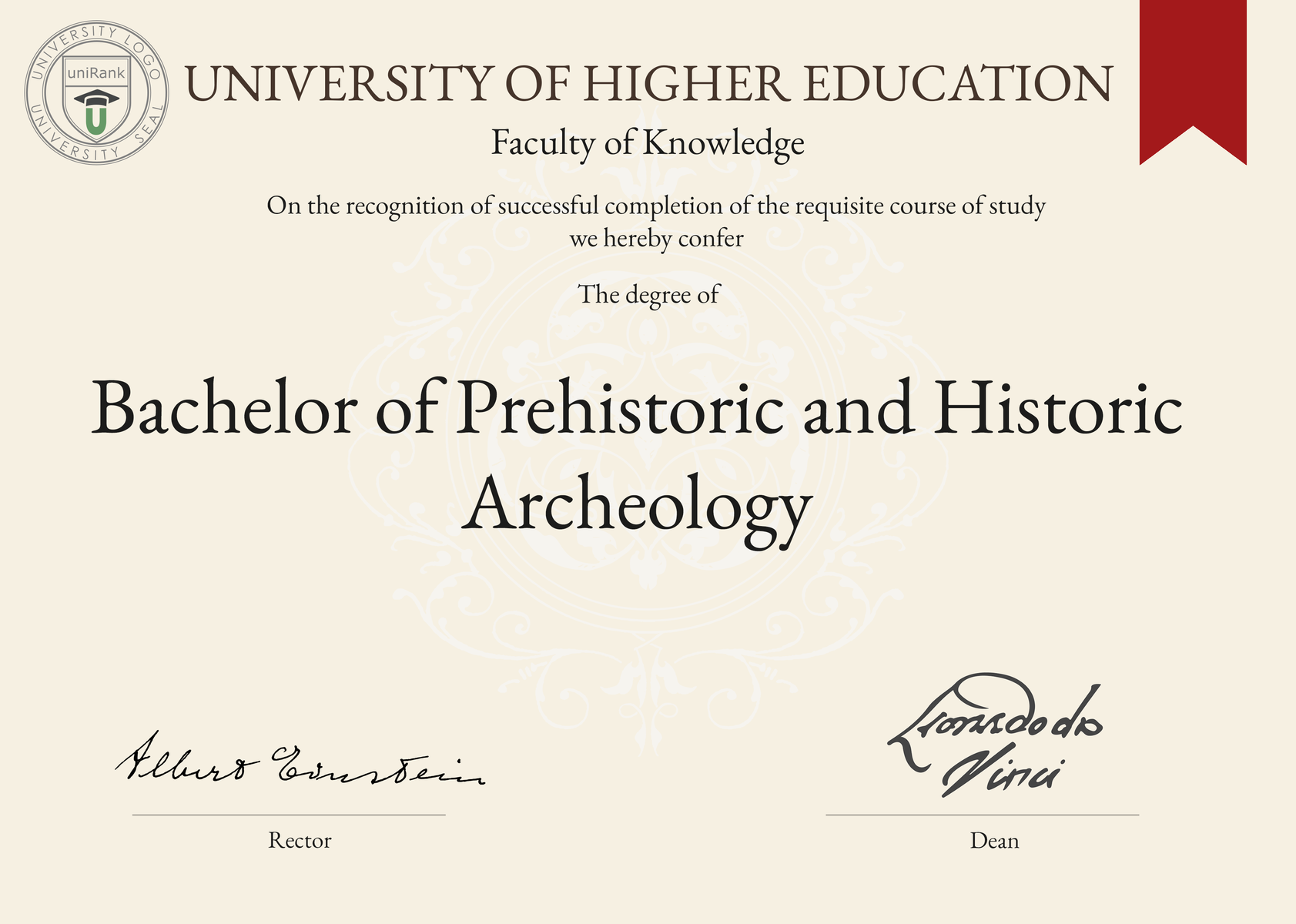 Bachelor of Prehistoric and Historic Archeology (BPHArcheo) program/course/degree certificate sample