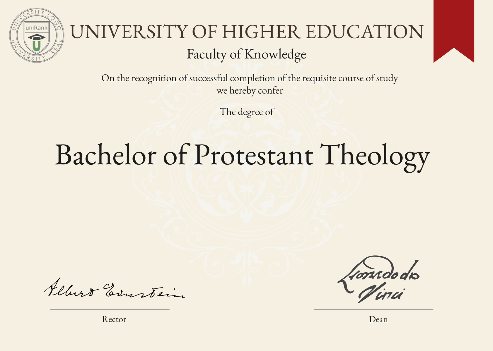Bachelor of Protestant Theology (BPT) program/course/degree certificate sample