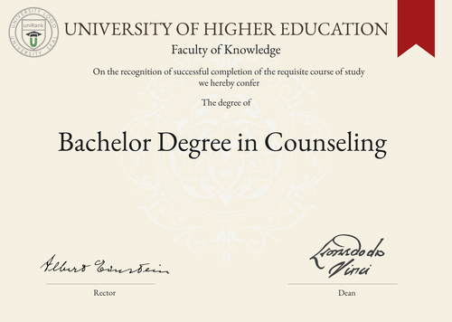 Bachelor of Science in Counseling (BSc in Counseling) program/course/degree certificate example