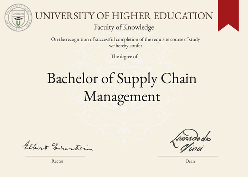 Bachelor of Supply Chain Management (BSc SCM) program/course/degree certificate example