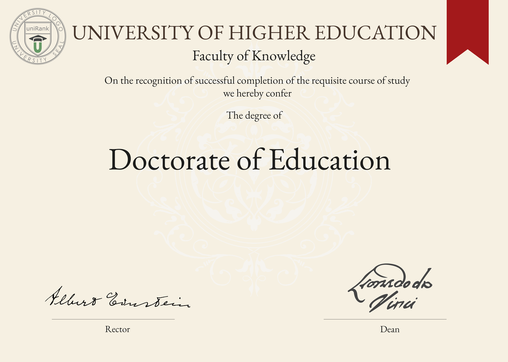 Doctorate of Education (Ed.D.) program/course/degree certificate sample