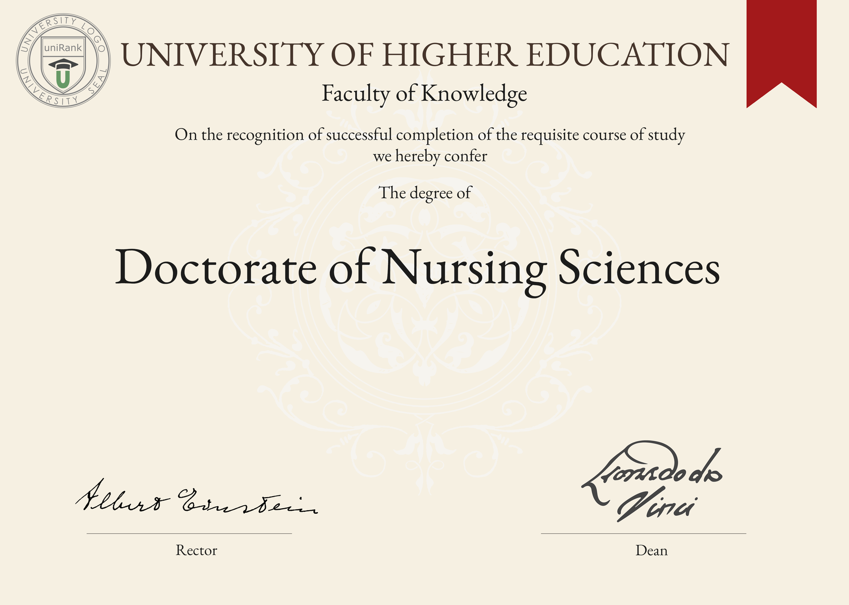 Doctorate of Nursing Sciences (D.N.Sc.) program/course/degree certificate sample