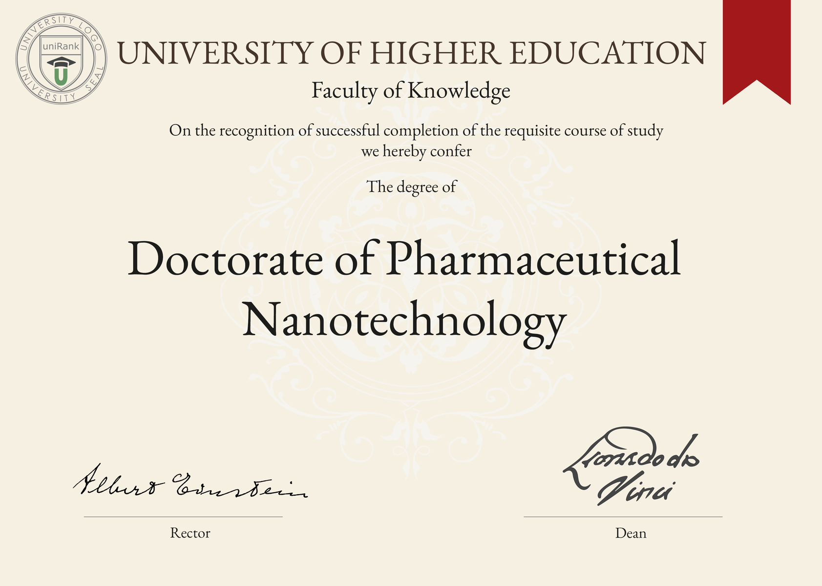 Doctorate of Pharmaceutical Nanotechnology (PharmD in Nanotech) program/course/degree certificate sample