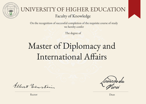 Master of Diplomacy and International Affairs (M.DIA) program/course/degree certificate example