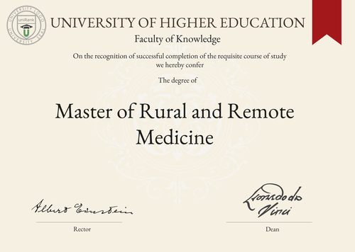 Master of Rural and Remote Medicine (MRRM) program/course/degree certificate example