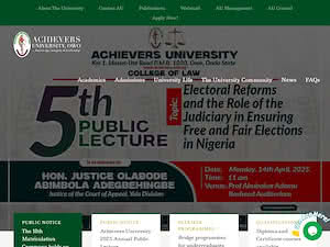 Achievers University, Owo's official website homepage screenshot