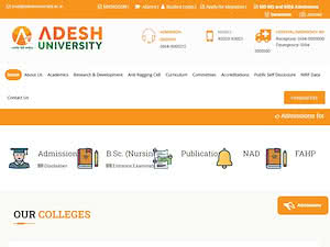 Adesh University's official website homepage screenshot
