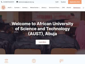 African University of Science and Technology's official website homepage screenshot