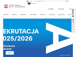 Akademia Sztuk Teatralnych im. Stanisława Wyspiańskiego w Krakowie's official website homepage screenshot