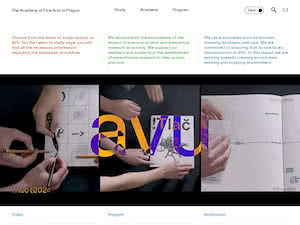Akademie výtvarných umění v Praze's official website homepage screenshot