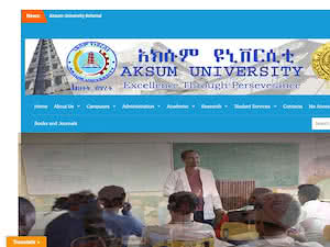 Aksum University's official website homepage screenshot