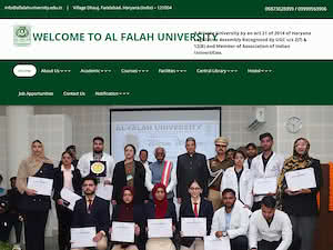 Al-Falah University's official website homepage screenshot
