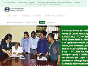 Alex Ekwueme Federal University's official website homepage screenshot