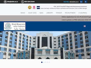 Aliah University's official website homepage screenshot