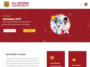 All Nations University's official website homepage screenshot
