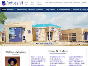 Ambrose Alli University's official website homepage screenshot