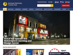 American University of Central Asia's official website homepage screenshot
