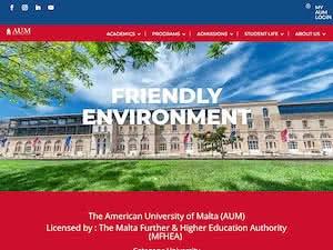 American University of Malta's official website homepage screenshot