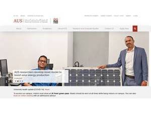 American University of Sharjah's official website homepage screenshot
