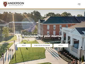 Anderson University's official website homepage screenshot