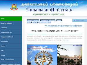 Annamalai University's official website homepage screenshot