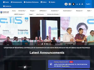 APJ Abdul Kalam Technological University's official website homepage screenshot