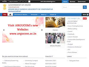 Assam Rajiv Gandhi University of Cooperative Management's official website homepage screenshot