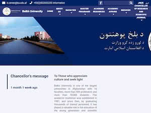 Balkh University's official website homepage screenshot