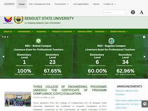 Benguet State University's official website homepage screenshot