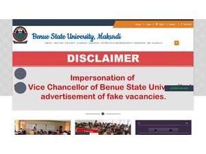 Benue State University's official website homepage screenshot