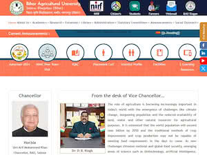 Bihar Agricultural University's official website homepage screenshot