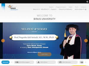 Bina Nusantara University's official website homepage screenshot