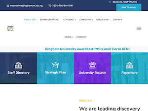 Bingham University's official website homepage screenshot