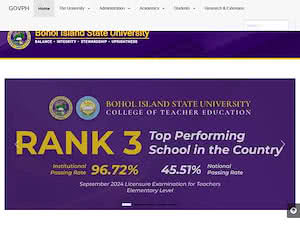 Bohol Island State University's official website homepage screenshot