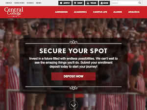Central College's official website homepage screenshot