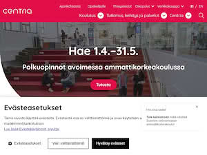 Centria ammattikorkeakoulu's official website homepage screenshot