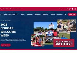 Cleary University's official website homepage screenshot