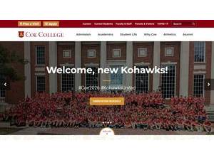 Coe College's official website homepage screenshot