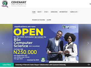 Covenant University's official website homepage screenshot