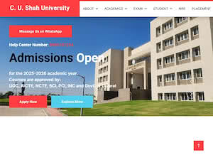 C.U. Shah University's official website homepage screenshot