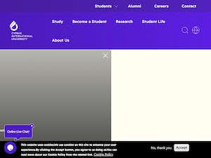 Cyprus International University's official website homepage screenshot