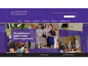Defiance College's official website homepage screenshot